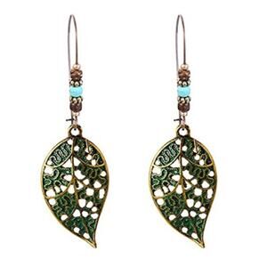Boho Patina Leaf Earrings